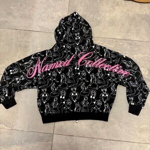 Named Collective My Internet Girlfriend Black Pink Zip Up Hoodie Embroidered S/M